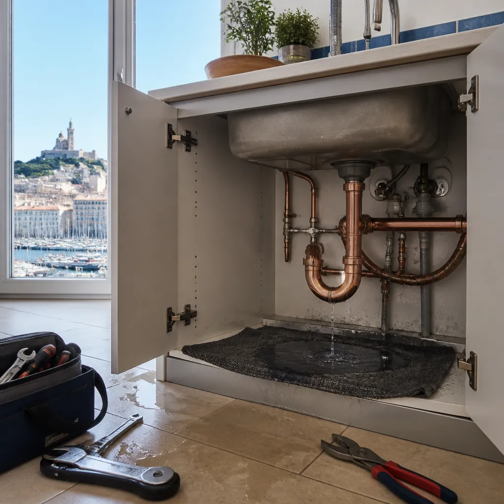 Fuite d'eau sous évier — guide urgence plomberie Marseille